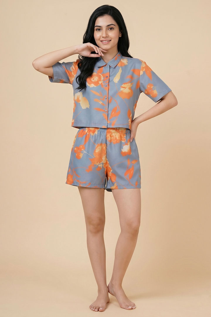 Zivame Woven Loungewear Short Set - Slate Grey — image 2